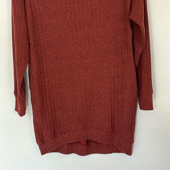 LUSH | Soft Ribbed Women’s Knit Cowl Neck Burgundy Red Sweater Dress - Picture 5 of 14